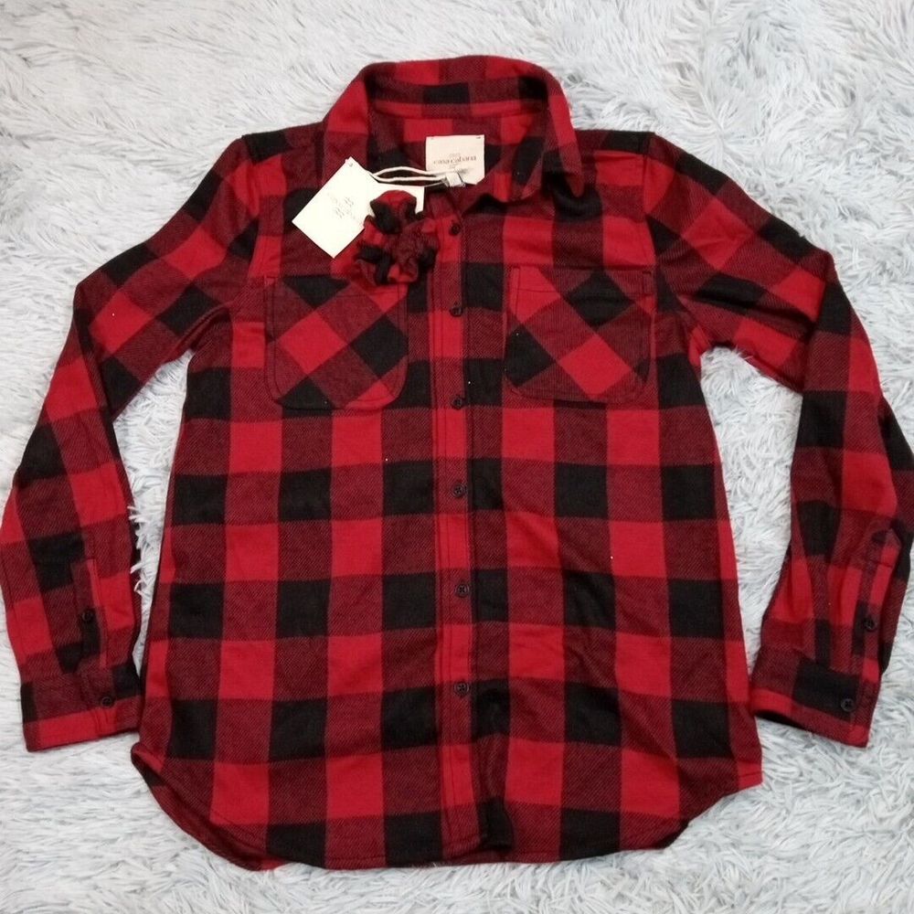Casa Cabana Shirt Womens S Red Plaid Button Up Pocket Soft‎ Lumber Jill New